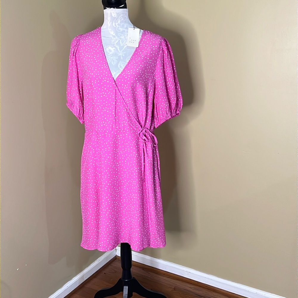 Pink polkadot wrap around dress size XL